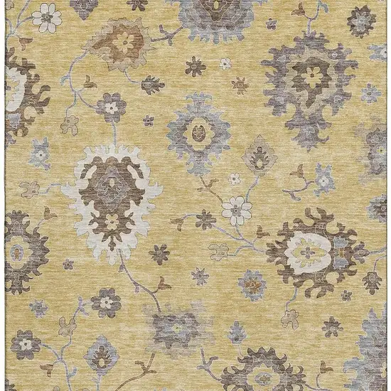 Gold Gray And Ivory Floral Medallion Washable Area Rug With UV Protection Photo 4