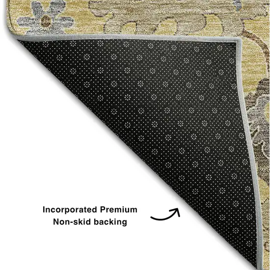 Gold Gray And Ivory Floral Medallion Washable Area Rug With UV Protection Photo 7