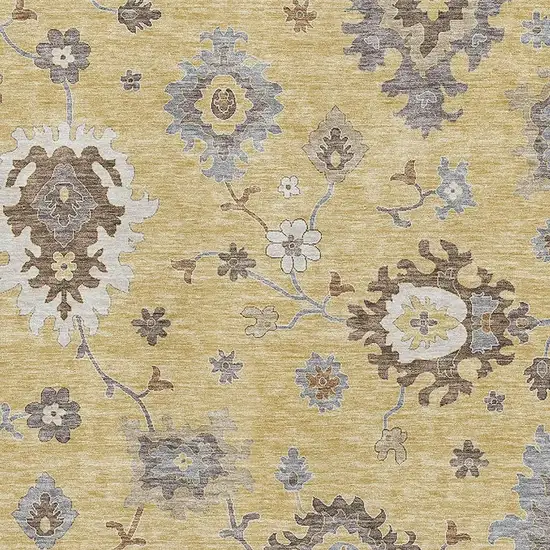 Gold Gray And Ivory Floral Medallion Washable Area Rug With UV Protection Photo 3