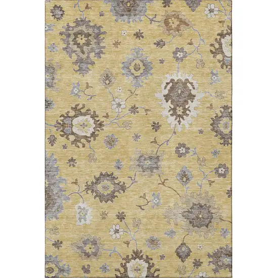 Gold Gray And Ivory Floral Medallion Washable Area Rug With UV Protection Photo 3