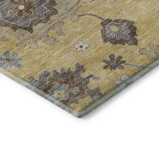 Gold Gray And Ivory Floral Medallion Washable Area Rug With UV Protection Photo 7