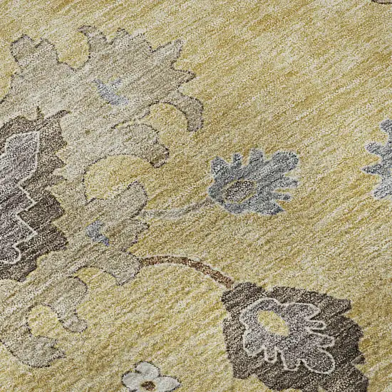 Gold Gray And Ivory Floral Medallion Washable Area Rug With UV Protection Photo 9