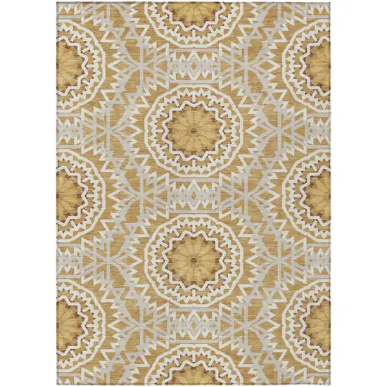 Gold Gray And Ivory Floral Medallion Washable Indoor Outdoor Area Rug Photo 2