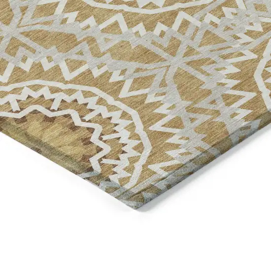 Gold Gray And Ivory Floral Medallion Washable Indoor Outdoor Area Rug Photo 4