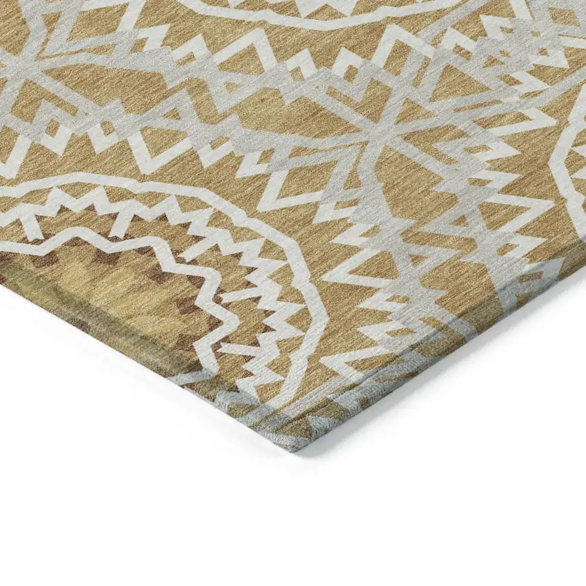 Gold Gray And Ivory Floral Medallion Washable Indoor Outdoor Area Rug Photo 4