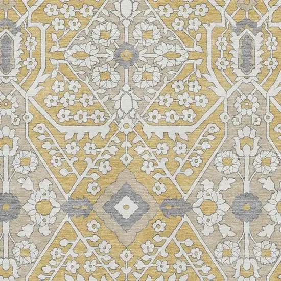 Gold Gray And Ivory Floral Washable Area Rug With UV Protection Photo 4