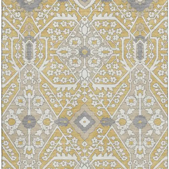 Gold Gray And Ivory Floral Washable Area Rug With UV Protection Photo 5