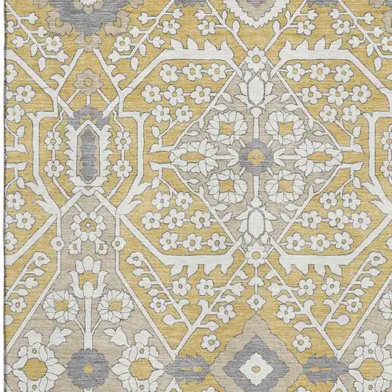 Gold Gray And Ivory Floral Washable Area Rug With UV Protection Photo 4