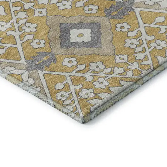 Gold Gray And Ivory Floral Washable Area Rug With UV Protection Photo 9