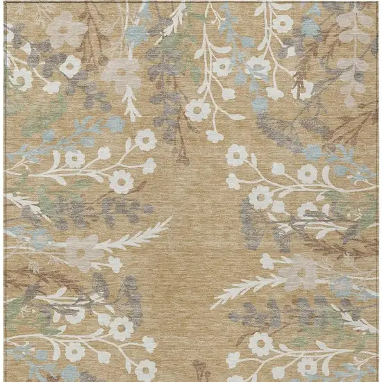 Gold Gray And Ivory Floral Washable Indoor Outdoor Area Rug Photo 4