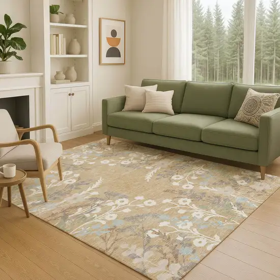 Gold Gray And Ivory Floral Washable Indoor Outdoor Area Rug Photo 9