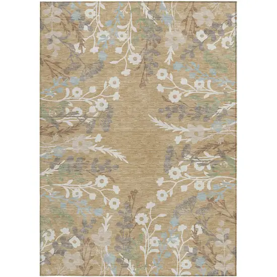 Gold Gray And Ivory Floral Washable Indoor Outdoor Area Rug Photo 5