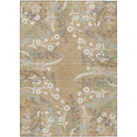 Gold Gray And Ivory Floral Washable Indoor Outdoor Area Rug Photo 2