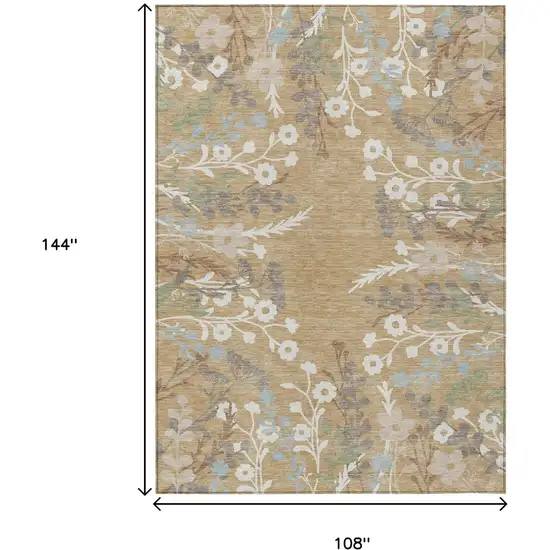 Gold Gray And Ivory Floral Washable Indoor Outdoor Area Rug Photo 3