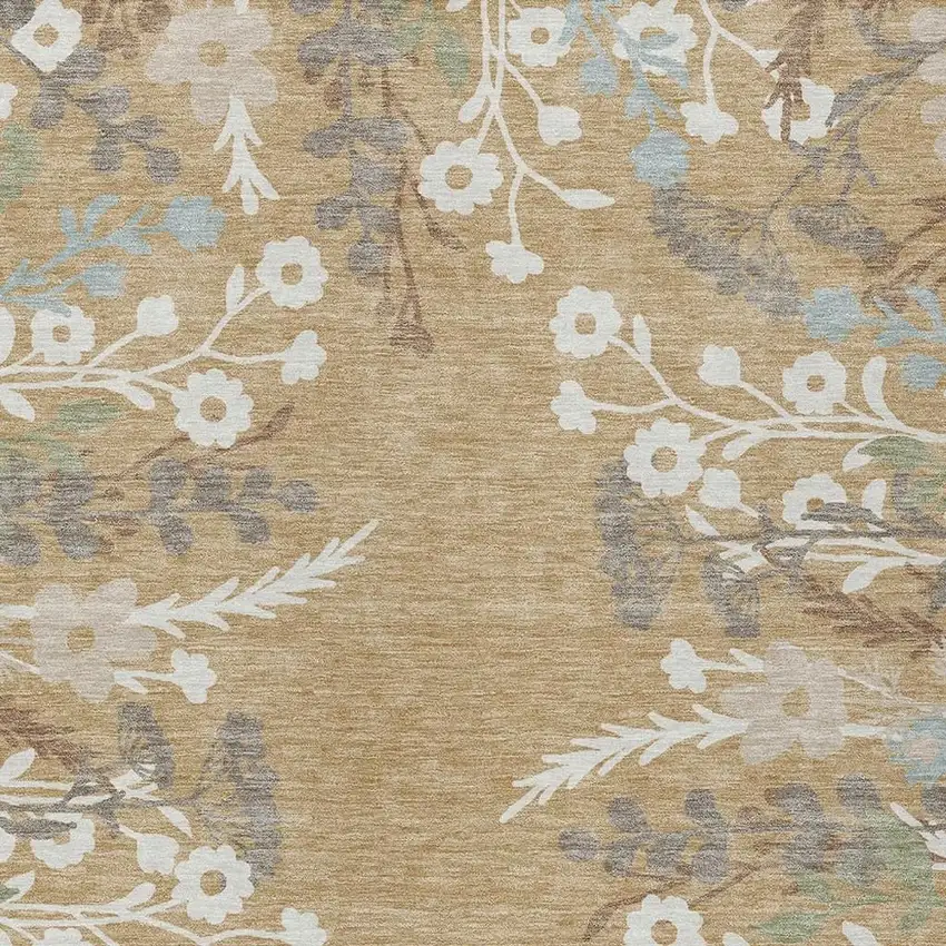 Gold Gray And Ivory Floral Washable Indoor Outdoor Area Rug Photo 7