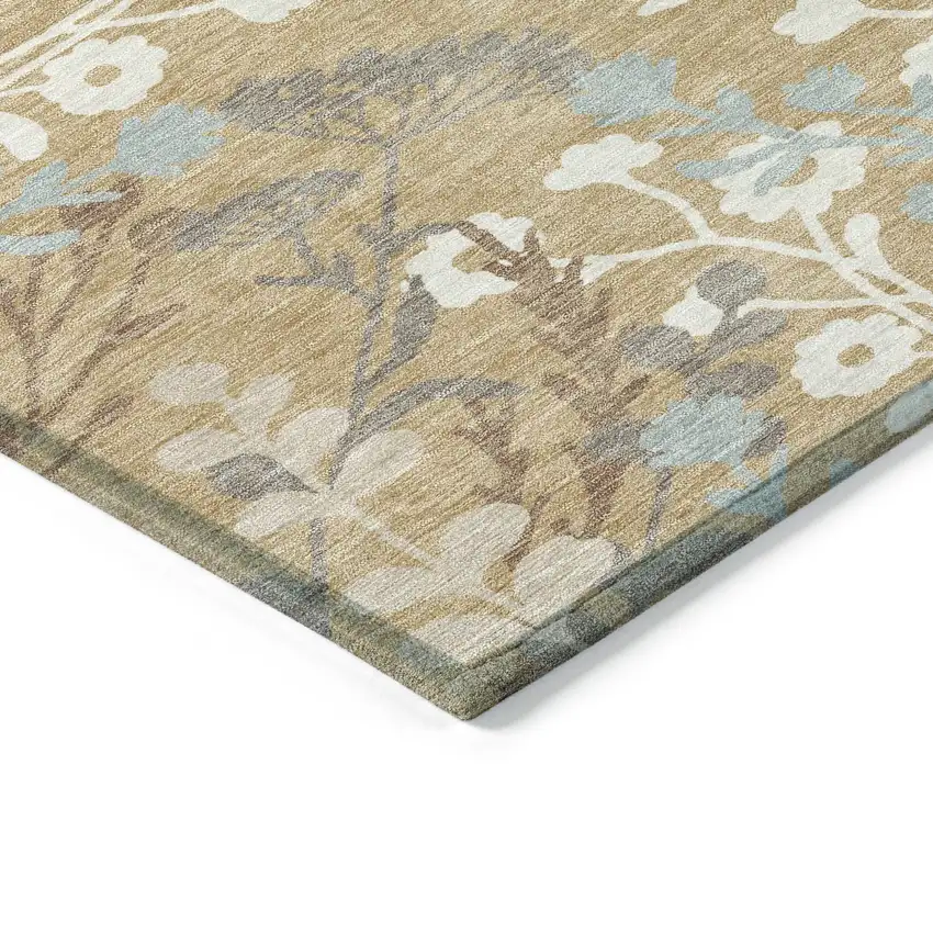 Gold Gray And Ivory Floral Washable Indoor Outdoor Area Rug Photo 6
