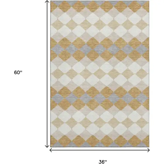 Gold Gray And Ivory Geometric Washable Area Rug With UV Protection Photo 9