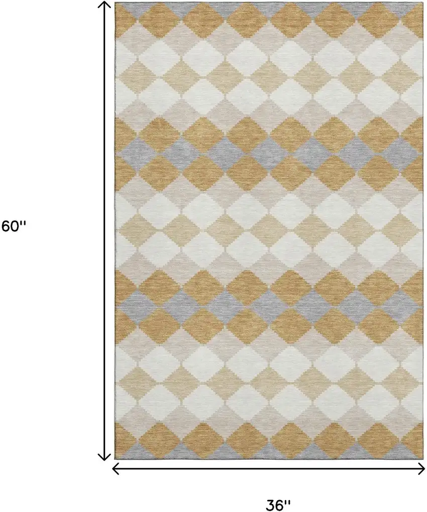Gold Gray And Ivory Geometric Washable Area Rug With UV Protection Photo 9
