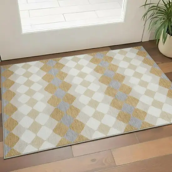 Gold Gray And Ivory Geometric Washable Area Rug With UV Protection Photo 2