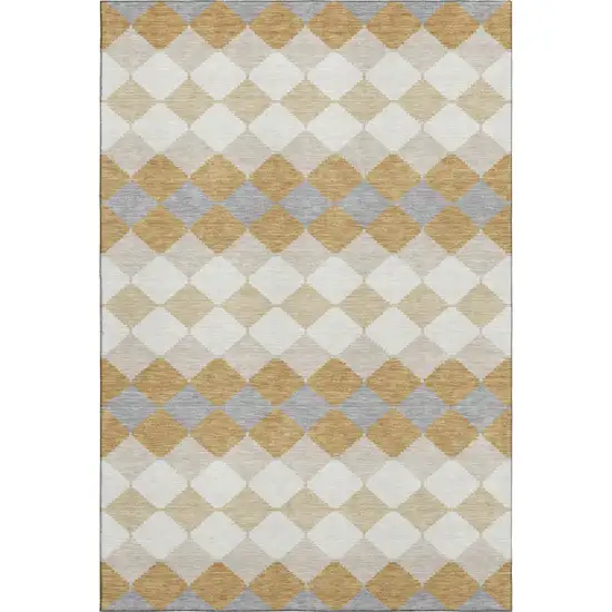 Gold Gray And Ivory Geometric Washable Area Rug With UV Protection Photo 1