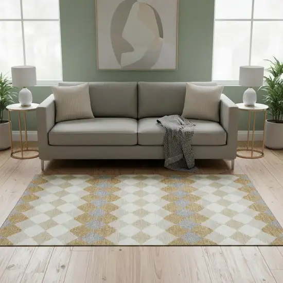 Gold Gray And Ivory Geometric Washable Area Rug With UV Protection Photo 2