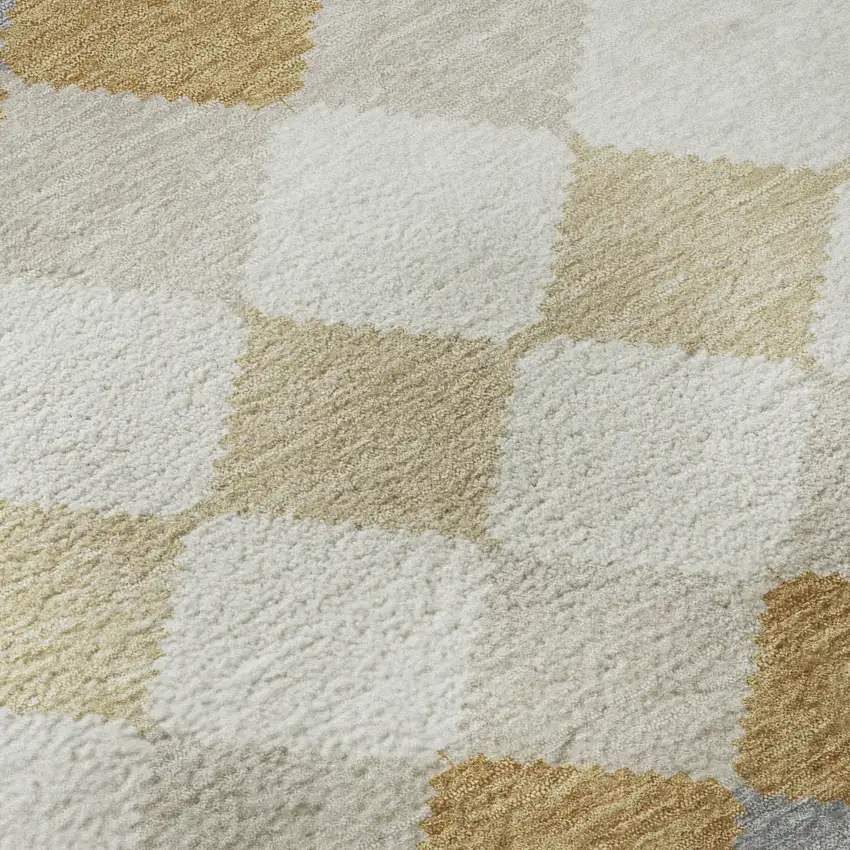 Gold Gray And Ivory Geometric Washable Area Rug With UV Protection Photo 8