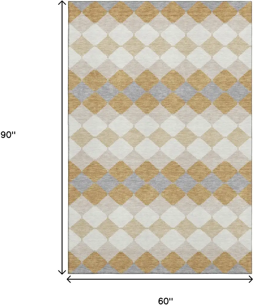 Gold Gray And Ivory Geometric Washable Area Rug With UV Protection Photo 9