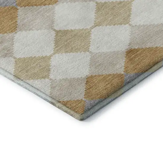 Gold Gray And Ivory Geometric Washable Area Rug With UV Protection Photo 6