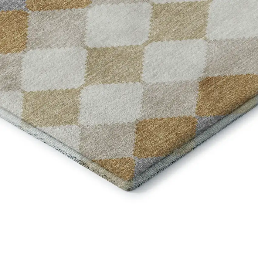 Gold Gray And Ivory Geometric Washable Area Rug With UV Protection Photo 6