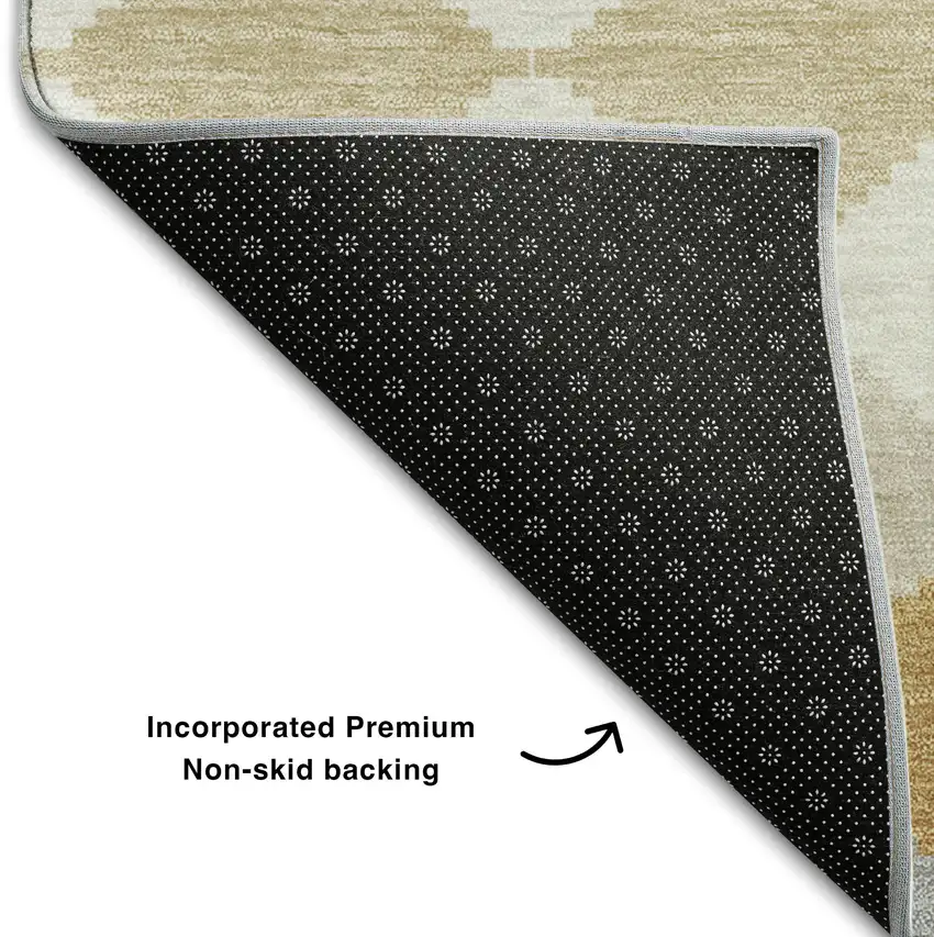 Gold Gray And Ivory Geometric Washable Area Rug With UV Protection Photo 5