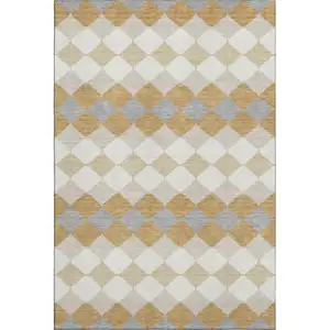 Photo of Gold Gray And Ivory Geometric Washable Area Rug With UV Protection