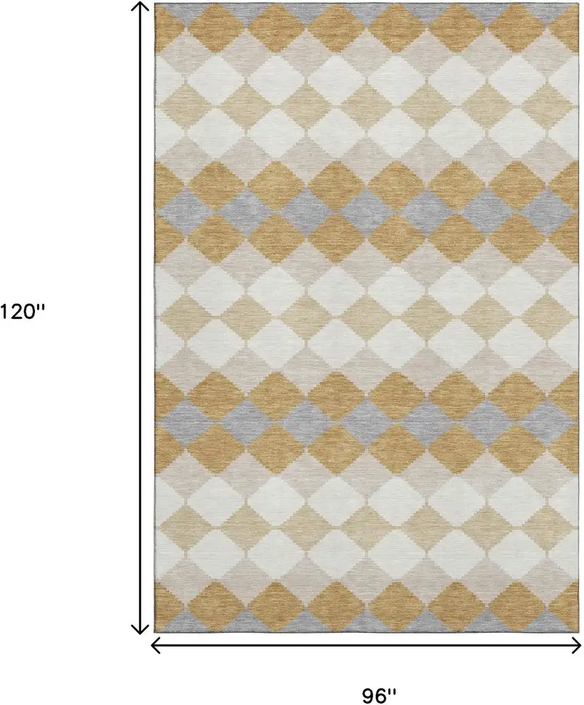 Gold Gray And Ivory Geometric Washable Area Rug With UV Protection Photo 8