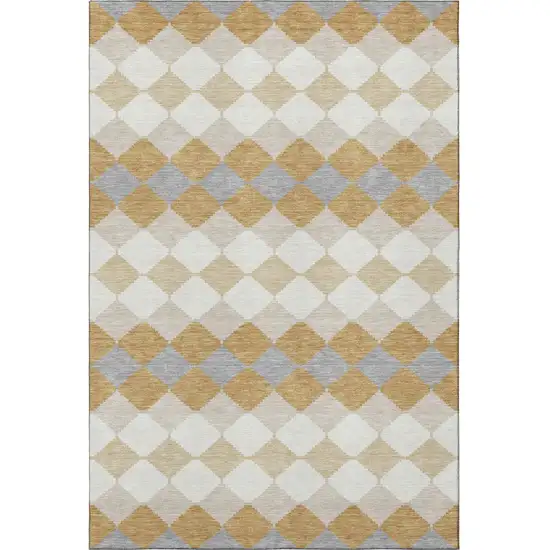 Gold Gray And Ivory Geometric Washable Area Rug With UV Protection Photo 3
