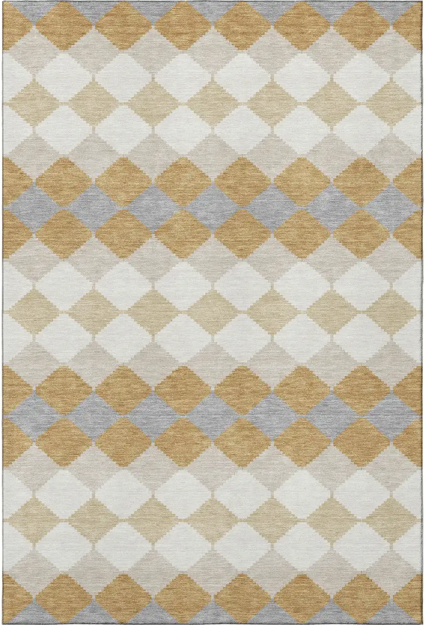 Gold Gray And Ivory Geometric Washable Area Rug With UV Protection Photo 3