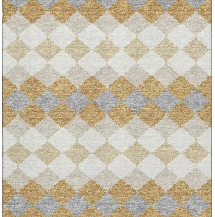 Gold Gray And Ivory Geometric Washable Area Rug With UV Protection Photo 2
