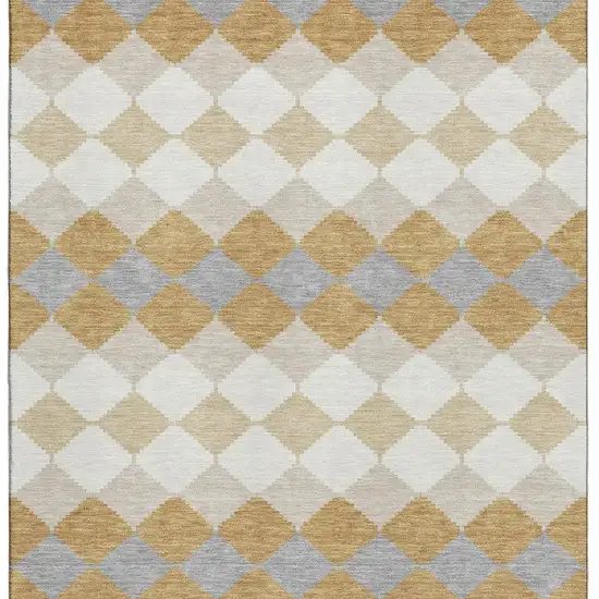 Gold Gray And Ivory Geometric Washable Area Rug With UV Protection Photo 2