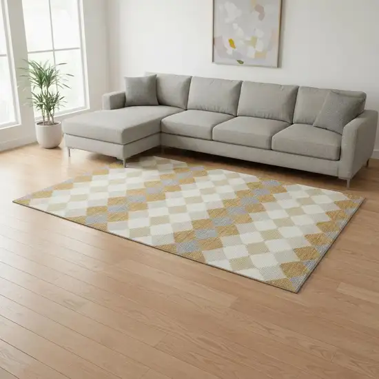 Gold Gray And Ivory Geometric Washable Area Rug With UV Protection Photo 2
