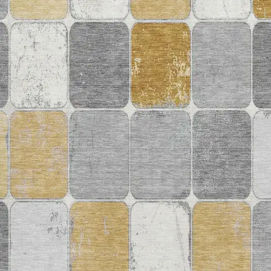 Gold Gray And Ivory Geometric Washable Area Rug With UV Protection Photo 3