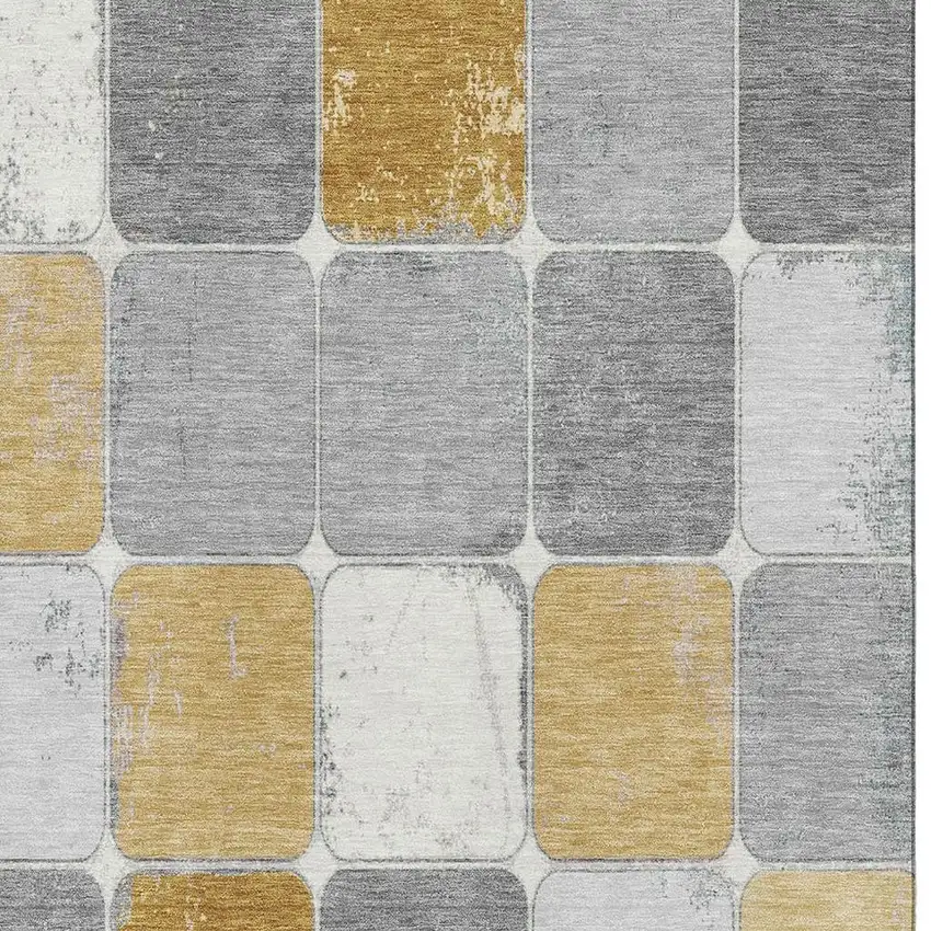 Gold Gray And Ivory Geometric Washable Area Rug With UV Protection Photo 3