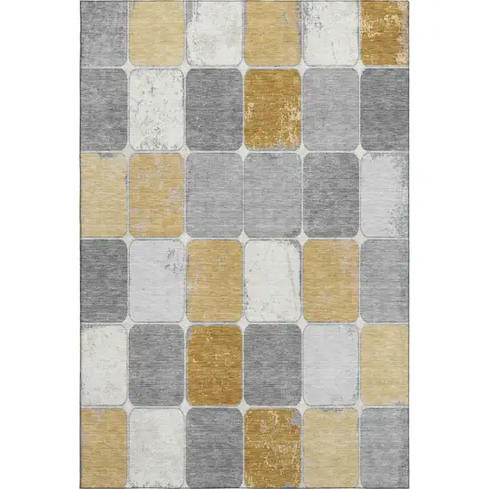 Gold Gray And Ivory Geometric Washable Area Rug With UV Protection Photo 1