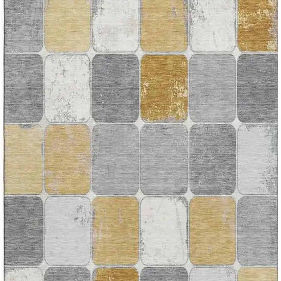 Gold Gray And Ivory Geometric Washable Area Rug With UV Protection Photo 4