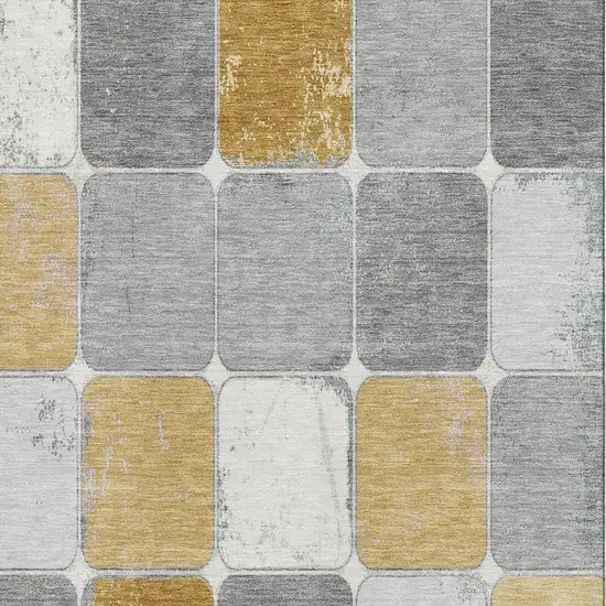 Gold Gray And Ivory Geometric Washable Area Rug With UV Protection Photo 3