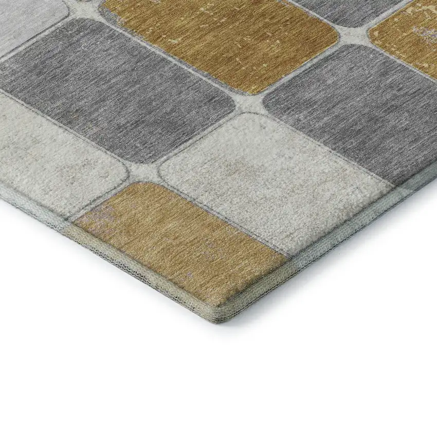 Gold Gray And Ivory Geometric Washable Area Rug With UV Protection Photo 7
