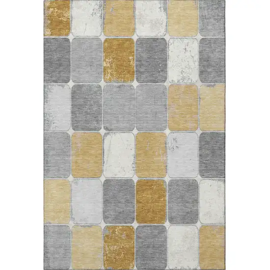 Gold Gray And Ivory Geometric Washable Area Rug With UV Protection Photo 4