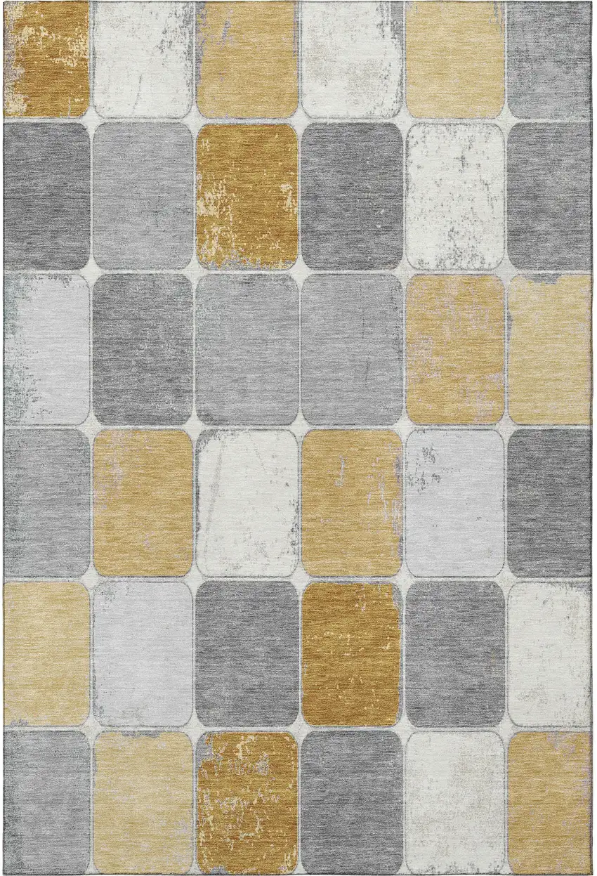 Gold Gray And Ivory Geometric Washable Area Rug With UV Protection Photo 4