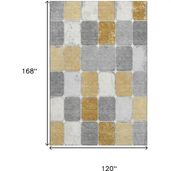 Gold Gray And Ivory Geometric Washable Area Rug With UV Protection Photo 9