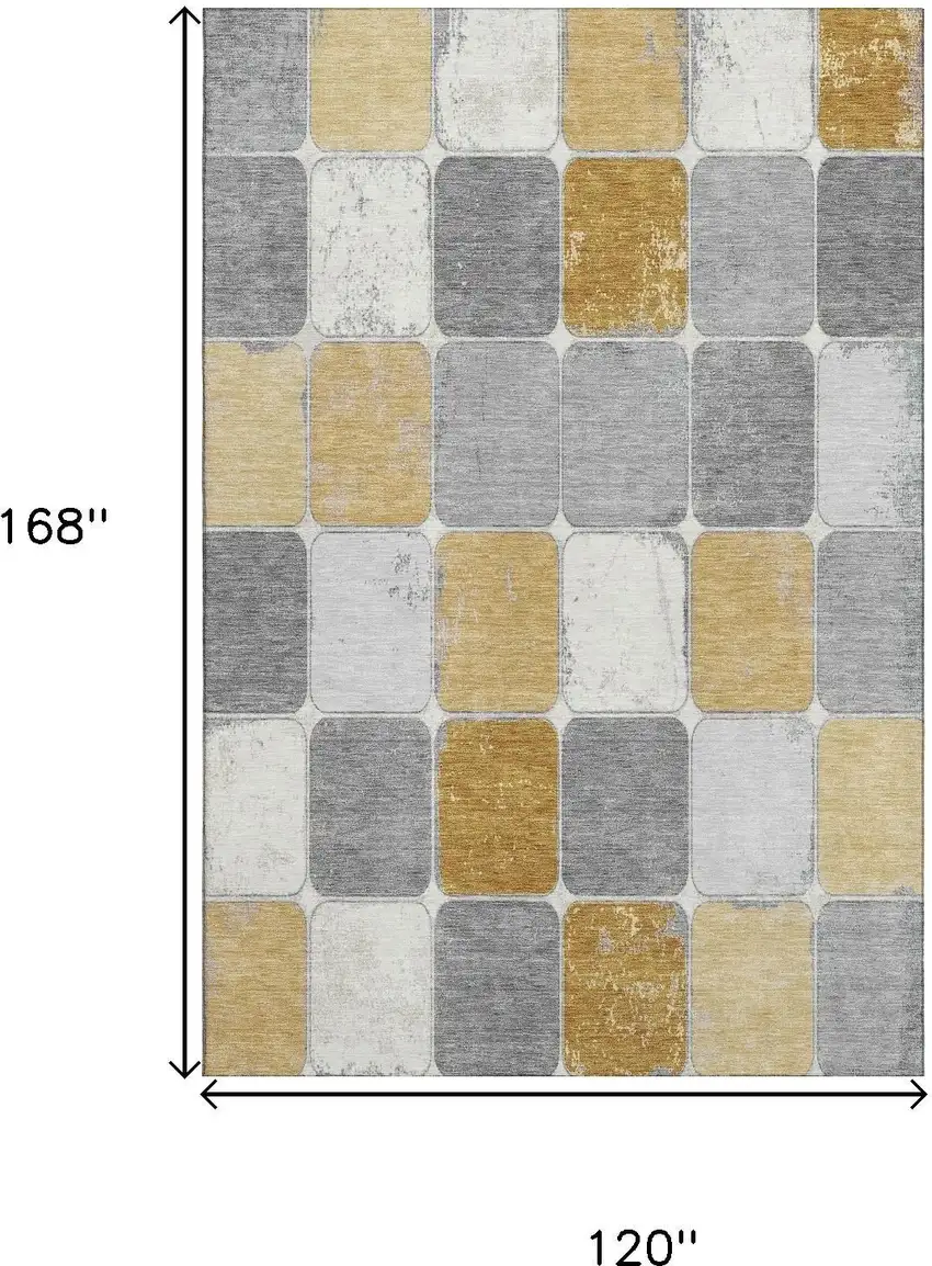 Gold Gray And Ivory Geometric Washable Area Rug With UV Protection Photo 9