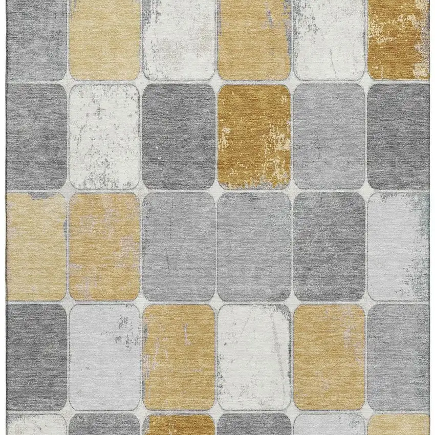 Gold Gray And Ivory Geometric Washable Area Rug With UV Protection Photo 3