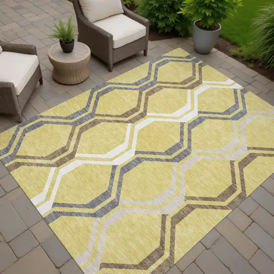 Gold Gray And Ivory Geometric Washable Indoor Outdoor Area Rug Photo 9