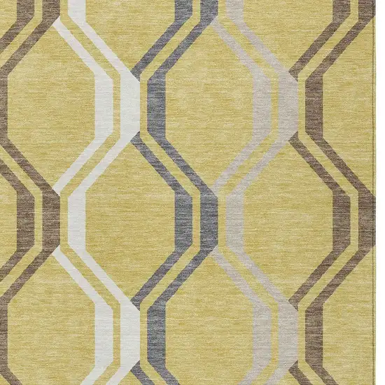 Gold Gray And Ivory Geometric Washable Indoor Outdoor Area Rug Photo 7